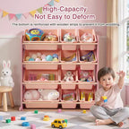 VECELO Kids Bookshelf Toy Storage with 12 Bins, Wooden Toy Rack for Toddlers, Large-Capacity Playroom Storage for Books or Toys