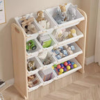 VECELO Kids Bookshelf Toy Storage with 12 Bins, Wooden Toy Rack for Toddlers, Large-Capacity Playroom Storage for Books or Toys