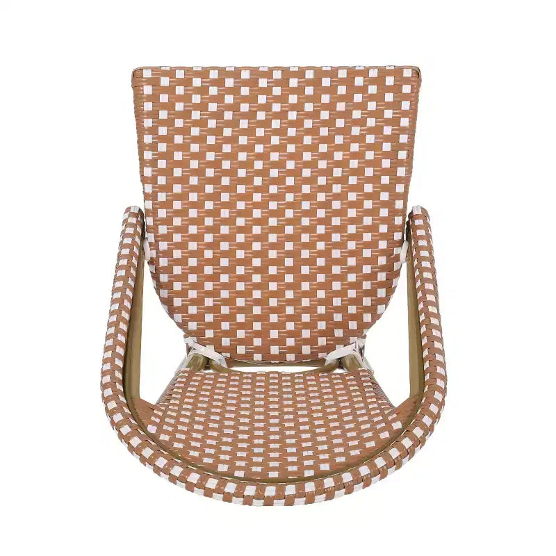 sumyeg 29.5 Outdoor French Bistro Bar Stools Set of 2, PE Rattan Wicker with Aluminum Frame, Bamboo Look Finish, Rust Red & White