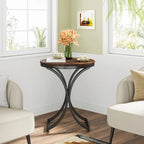 Small Modern Round Side Table End Table Nightstand with Gold Metal Frame and Faux Marble Veneer Engineered Wood for Living Room