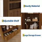 72 Arched Bookshelf with Storage Drawer, Modern 6-Tier Wood Display Cabinet with Open Shelves and Bottom Drawer, Curved Cabinet Door