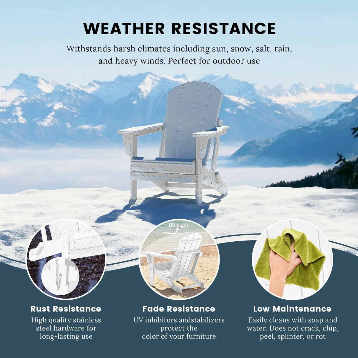 Polytrends Laguna Fade Resistant All Weather Outdoor Patio Folding Adirondack Chair