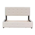 Upholstered Platform Bed with Classic Headboard and 4 Drawers No Box Spring Needed Linen Fabric Queen Size Beige