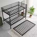 MAYEERTY Twin Size Black Metal Bunk Bed with Trundle Ladder Full Length Guardrail Noise Free No Box Spring Needed
