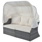 Outdoor Gray Wicker Daybed with Cushions and Retractable Canopy