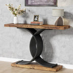 Black/ Gold Modern Sofa Table with Faux Marble Tabletop, 39 Inches Wood Foyer Table with Geometric Metal Legs for Entryway