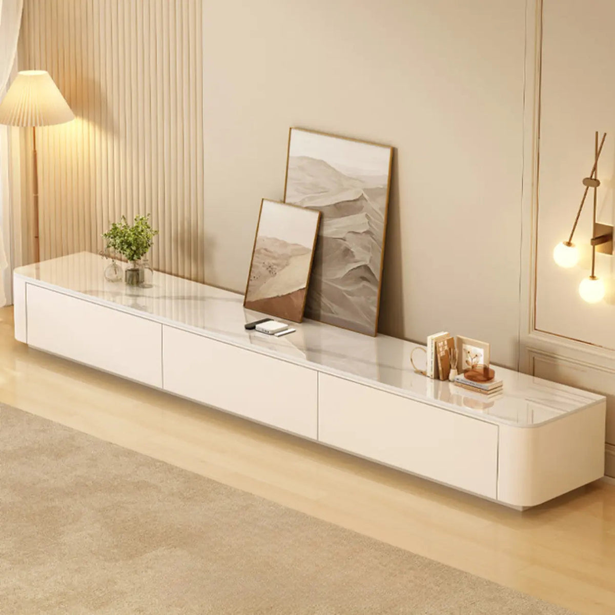 Modern Wooden TV Stand with Drawers and Cable Management