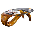 Abstract Modern Oval Glass Top Metal Base Coffee Table