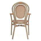 Flash Furniture 4 Pack Lourdes Indoor/Outdoor Commercial Thonet Bistro Stacking Chair with Arms, PE Rattan and Aluminum Frame
