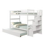 Twin over Twin Bunk Beds With Twin Trundle and Stairway Storage Function in Grey Color