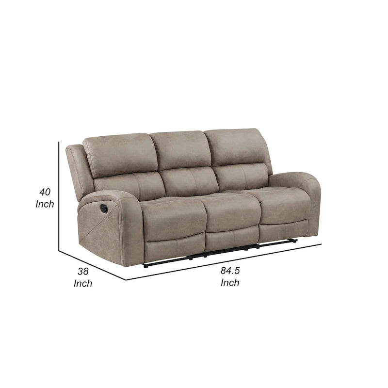 Patsy 85 Inch Manual Double Recliner Sofa, Brown Tufted Back Microfiber