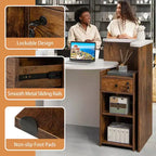 Costway Front Reception Counter Desk Checkout Office Desk with Open Shelf & Lockable Drawer White/Brown/Black