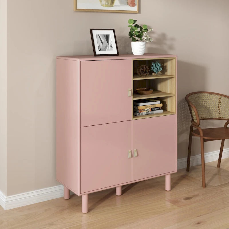 Multifunctional Storage cabinet with door, modern sideboard cabinet, wooden storage cabinet, leather handle drawer cabinet