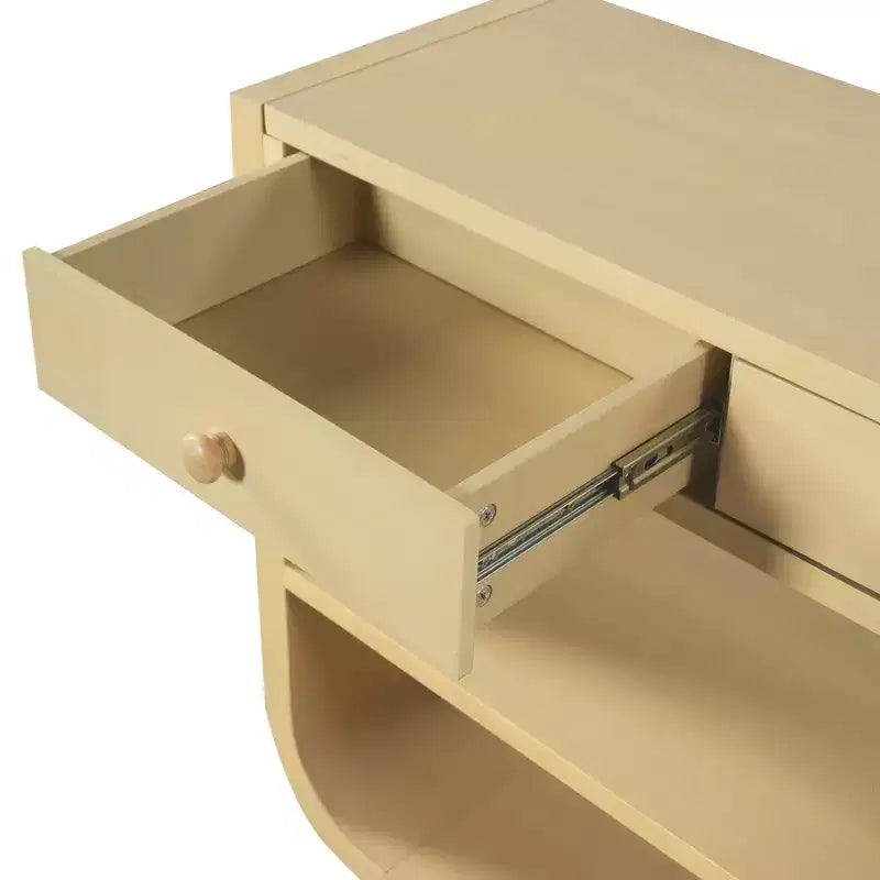 ModernLuxe Curved Console Table Entryway Table Sofa Side Table Display Stand Accent Table with 3 Soft-Close Drawers & 2 Open Shelves