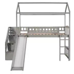 Twin House Loft Bed with Slide and Stairs, Loft Bed with Storage Drawers, Wood Cabin Loft Bed for Kids Toddlers