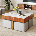 Lift Top Coffee Table with Hidden Storage and 4 Ottomans