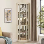 Corner Curio Cabinet with Glass Doors and Shelves, Corner Display Case for Living Room