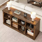8 Cube Storage Organizer Bookshelf, Farmhouse Horizontal Bookcase, 62 Inch Wood Storage Bookcase for Entryway, Long Low Bookshelves for Living Room