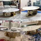 51 Modern Pandora Oval Coffee Table with Glossy Sintered stone top, Luxury Coffee Table, Stainless Steel Legs for Livingroom