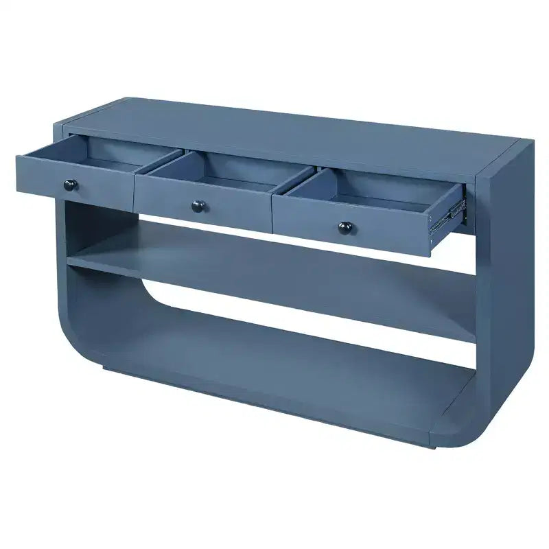 ModernLuxe Curved Console Table Entryway Table Sofa Side Table Display Stand Accent Table with 3 Soft-Close Drawers & 2 Open Shelves