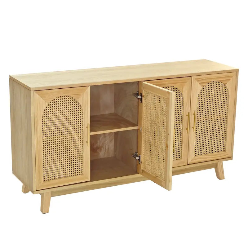 4-Door Cabinet with Rattan Doors