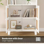 TUYOHW Tall Bookcase with Rattan Doors,5-Shelf Freestanding Storage Cabinet,Bookshelf for Living Room,Bedroom,Home Office