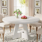 47 Inch Round Dining Table for 4, Wood Kitchen Dinner Table for Kitchen Dining Living Room - N/A