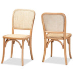 Neah Mid-Century Modern 2-Piece Woven Rattan and Wood Dining Chair Set