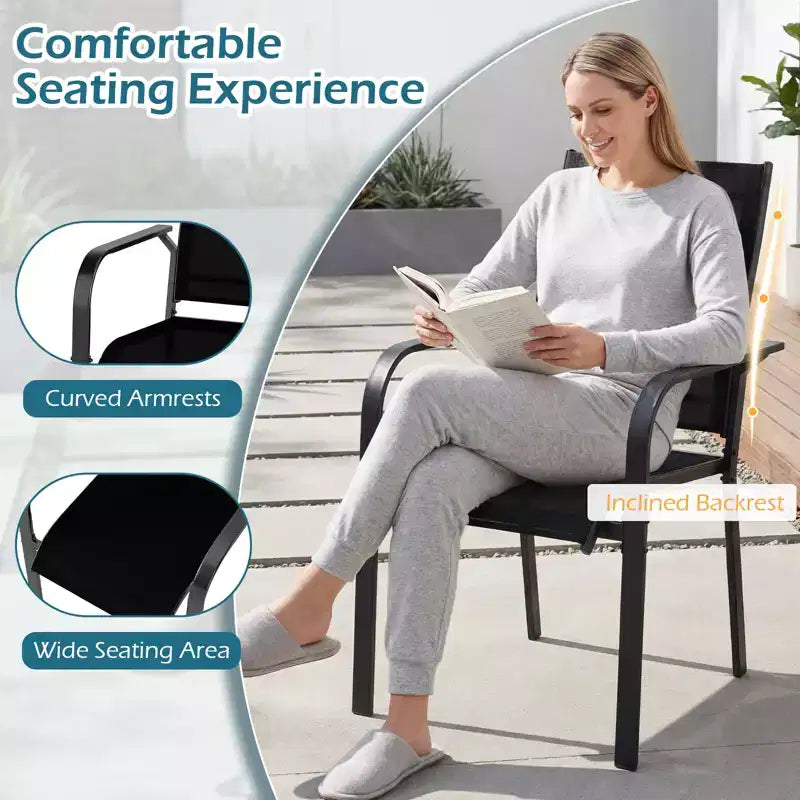 Gymax 9PCS Patio Dining Set Rectangular Table & Stackable Chairs w/Umbrella Hole