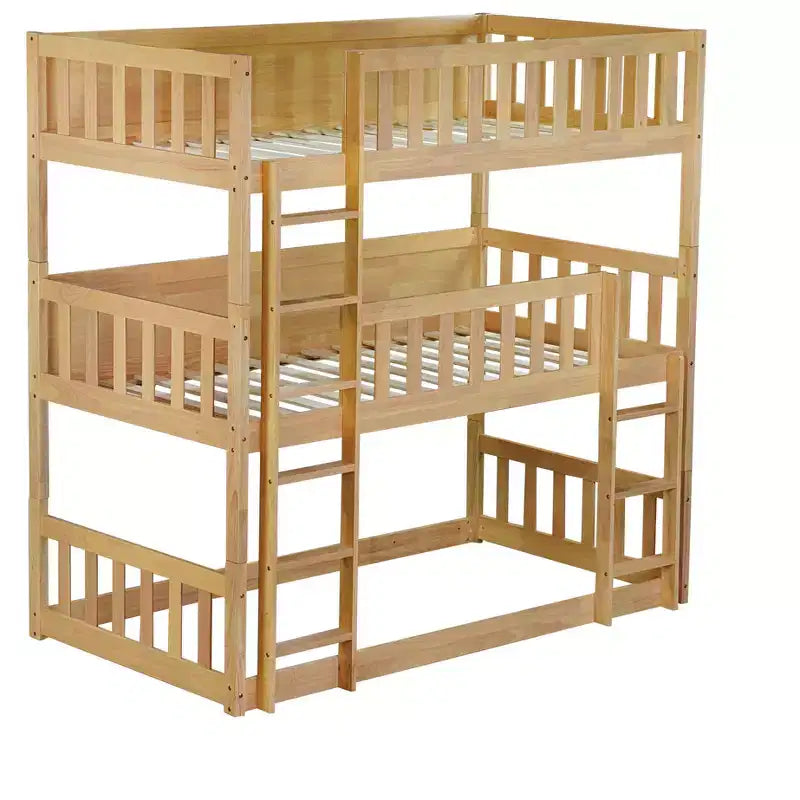 Triple Twin Bunk for Kids, Twin over Twin over Twin Detachable Bunk Bed with Ladder and Guardrail, Separate into 3 Beds