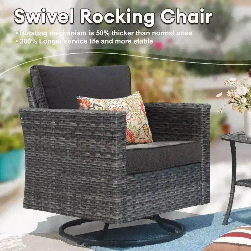 Ovios Tampa 8pc Wicker Outdoor Patio Furniture Conversation Sofa Set with Swivel Chairs and Cushions