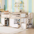 94.6L x 42.3W Solid Wood Twin Size Low Loft Bed With Stair, Drawer And Shelf, Modern & Clean Design