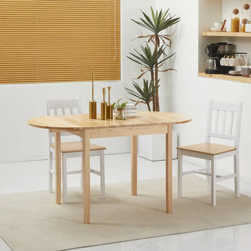 HOMCOM 55 Solid Wood Kitchen Table, Drop Leaf Tables for Small Spaces, Folding Dining Table