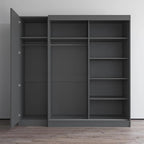 2-Door Wardrobe with Mirror, Glass Front, 2-Person (Gray / Black / White)