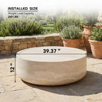 JVNOXK 39.37 Round Faux Travertine Texture Coffee Table, Modern Faux Marble Pattern Living Room Table (No Assembly Needed)