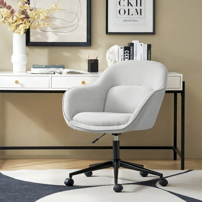 Victoria Curved Backrest 0ffice Chair Rotatable With Casters And Metal Base by HULALA HOME