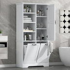 Bathroom Storage Cabinet with Drawers, Tilt-Out Laundry Hamper, Multiple Storage Space, Open Shelve, Adjustable Shelf