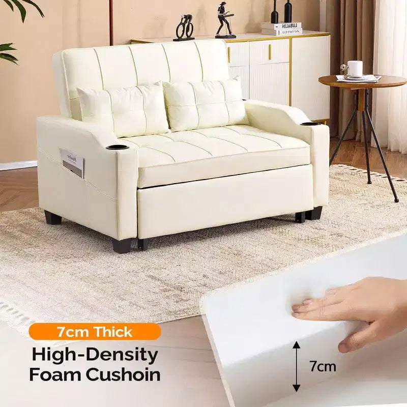 Upholstered Cats Claw Leather Convertible Reclining Sleeper Sofa Bed With Cushions For Small Spaces