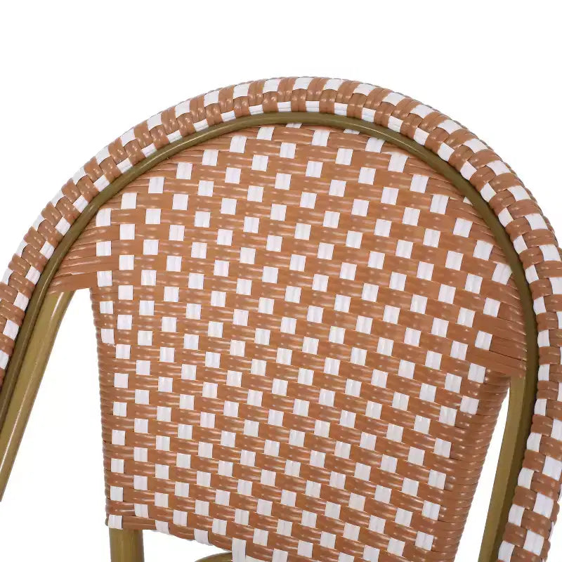 sumyeg 29.5 Outdoor French Bistro Bar Stools Set of 2, PE Rattan Wicker with Aluminum Frame, Bamboo Look Finish, Rust Red & White
