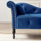 Modern 60.6  Velvet Upholstered Buttons Tufted Chaise Lounge Chair with Solid Wood Legs and Nailheads