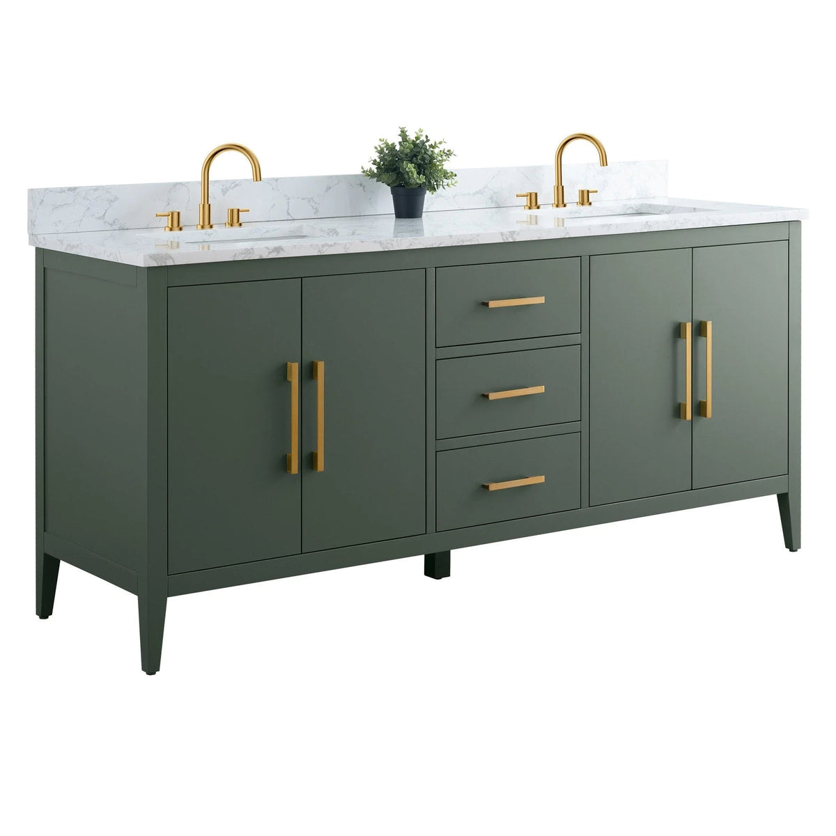 Vanity Art 72 Double Sink Bathroom Vanity Cabinet with Engineered Marble Top