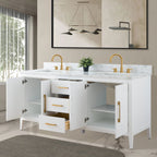Vanity Art 72 Double Sink Bathroom Vanity Cabinet with Engineered Marble Top