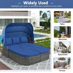 Outdoor Gray Wicker Daybed with Cushions and Retractable Canopy