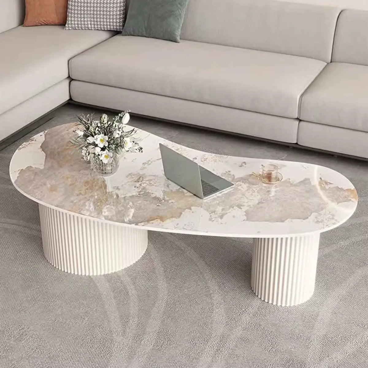Minimalist Standard White Oval Coffee Table with 2 Drawers