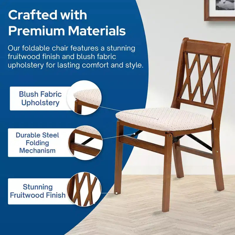 Stakmore Lattice Back Wooden Folding Chairs w/ Padded Seat, Fruitwood, Set of 2