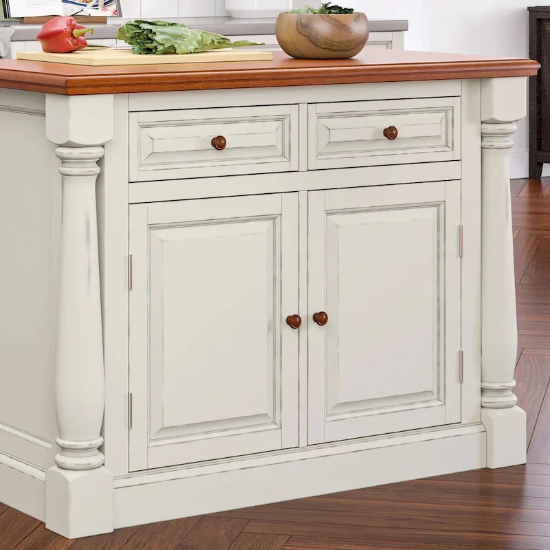 Homestyles Monarch 3-Piece Off-White Wood Kitchen Island Set with Drop Leaf Wood Top - 48 x 25 x 36