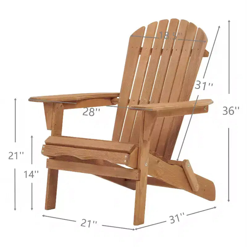Outdoor Wooden Folding Adirondack Chair Set of 2 with BackRest, Wood Patio Chair for Garden Backyard