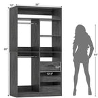 Closet Organizer with Wood Drawers, Freestanding Closet System with Hanging Rods