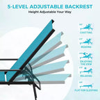 Set of 2 Outdoor Patio Chaise Lounge Chairs, 5-Position Adjustable Reclining Chairs with Textilene Fabric, Poolside Loungers for Garden & Balcony