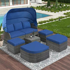 Outdoor Gray Wicker Daybed with Cushions and Retractable Canopy